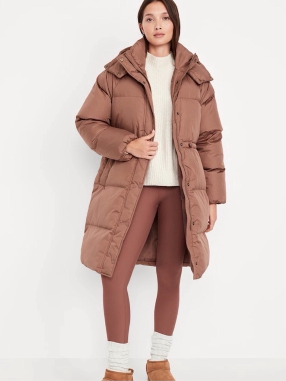 Old Navy Long Taupe Quilted Puffer Coat